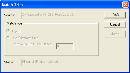 Match Trips dialog box