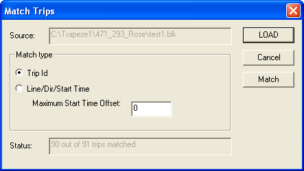 Match Trips dialog box