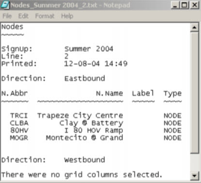 Sample print preview of data of one grid