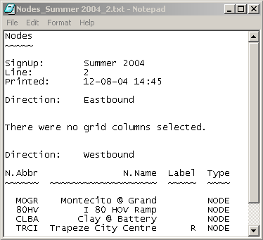 Sample printout of second grid only