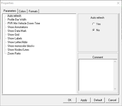 Properties dialog box with the Parameters tab open