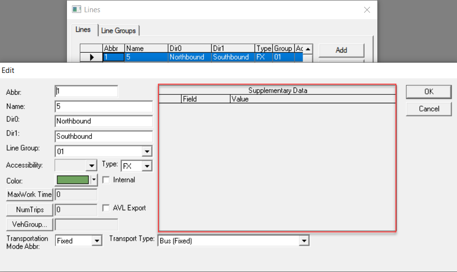 Supplementary data fields for Lines ancillary data