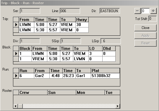 Trip-Block-Run-Roster dialog box