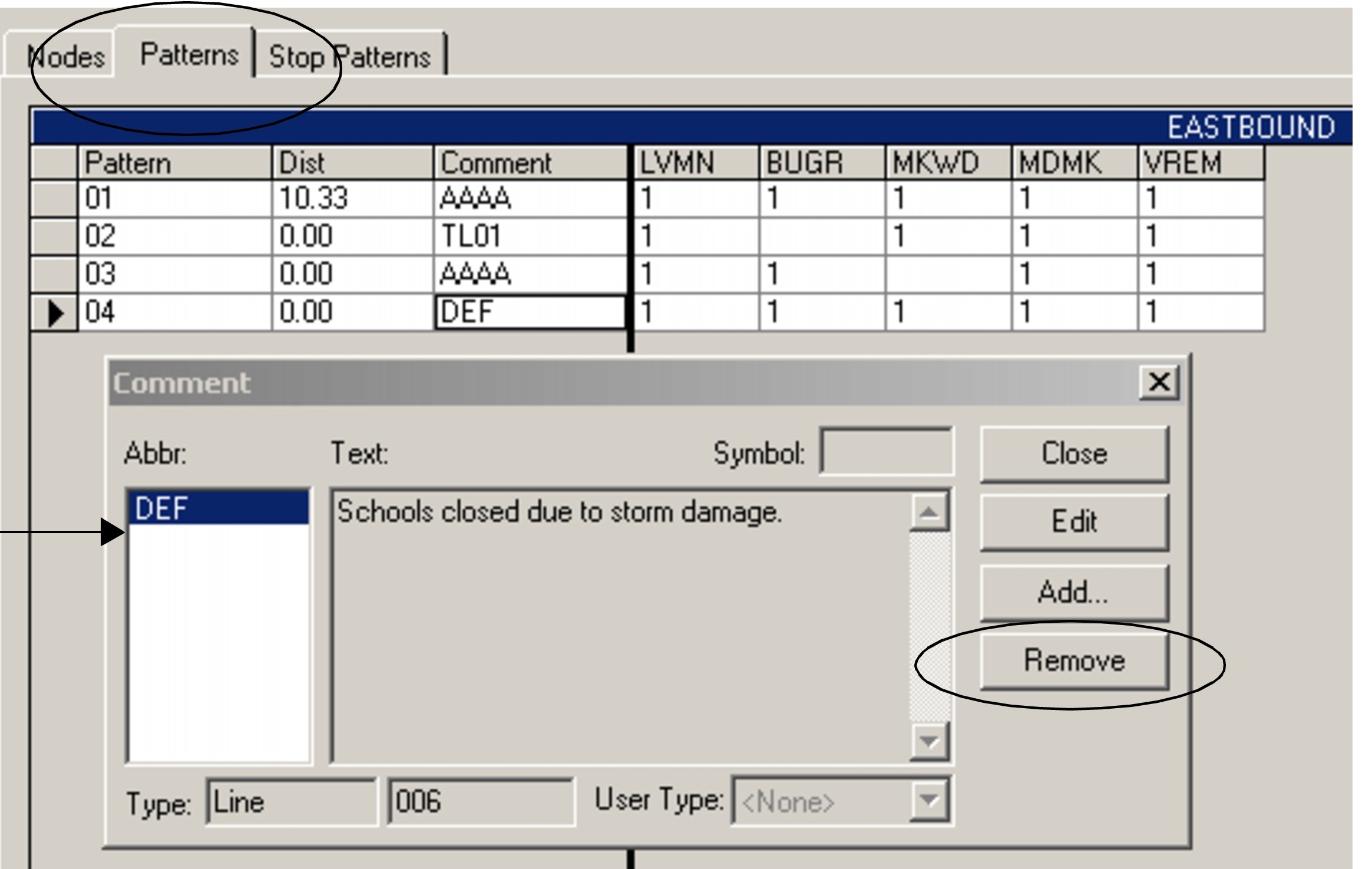 Remove button highlighted on Comments dialog box