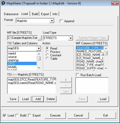 MapMaker screen with the Load tab open