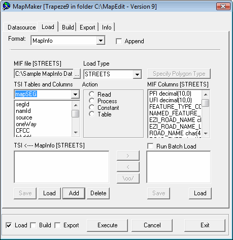 MapMaker screen with the Load tab open
