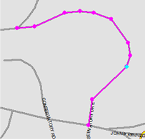 Map showing point where segment is to be split