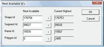Next Available Id's dialog box