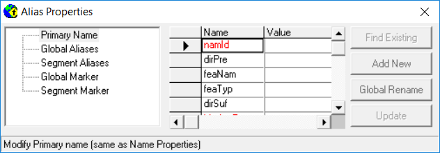 Alias Properties dialog box