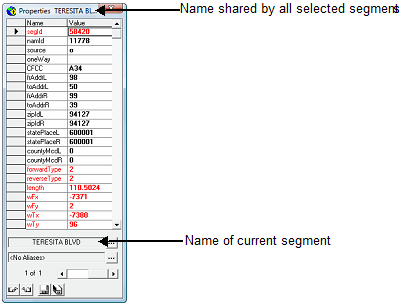Properties dialog box with selected segments