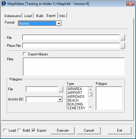 MapMaker screen with the Export tab open