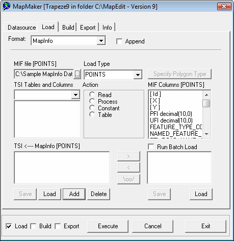 mapMaker screen with the Load tab open