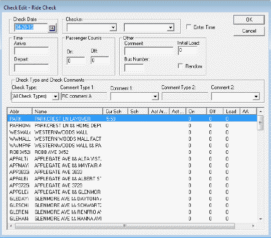Check Edit -Ride Check dialog box