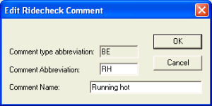 Edit Ridecheck Comment dialig box