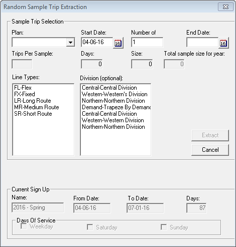 Random Sample Trip Extraction dialog box