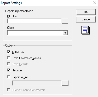 Report Settings dialog box