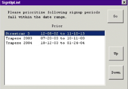 SignUpList dialog box