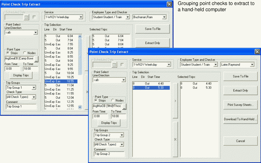 Point Check Trip Extract dialog box
