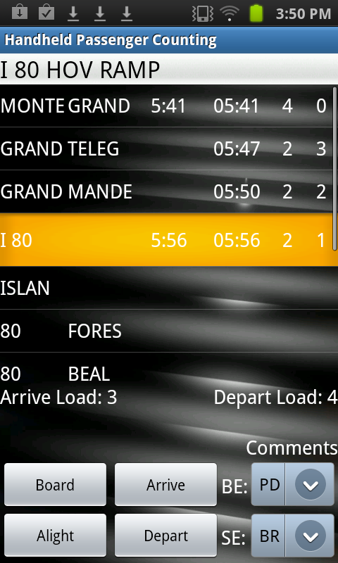 Handheld Passenger Counting screen