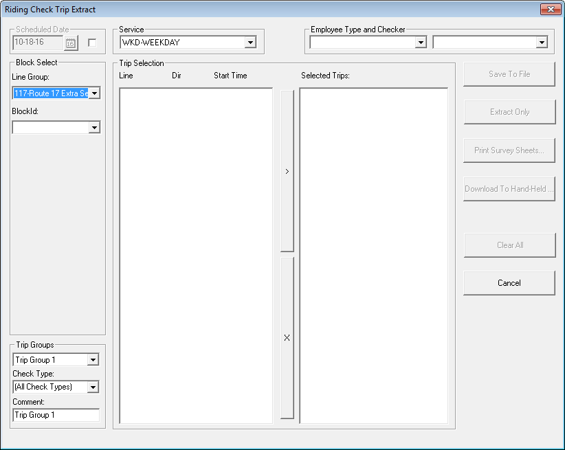 Riding Check Trip Extract dialog box