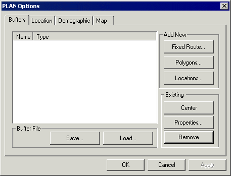 PLAN Options dialog box