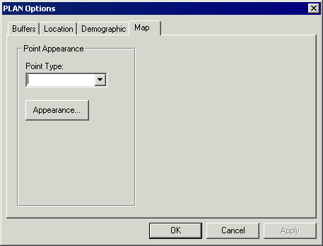 Map tab of the PLAN Options dialog box