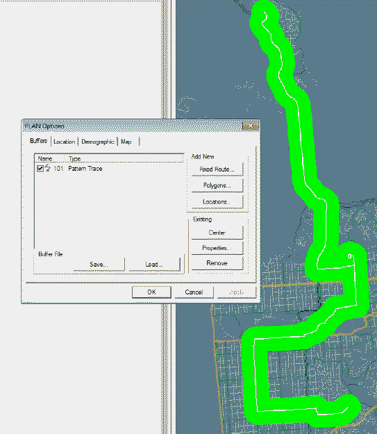 PLAN Options dialog box with the buffer displayed in the background