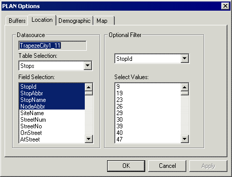 PLAN Options dialog box with the Location tab open
