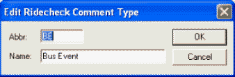 Edit Ridecheck Comment Type dialog box