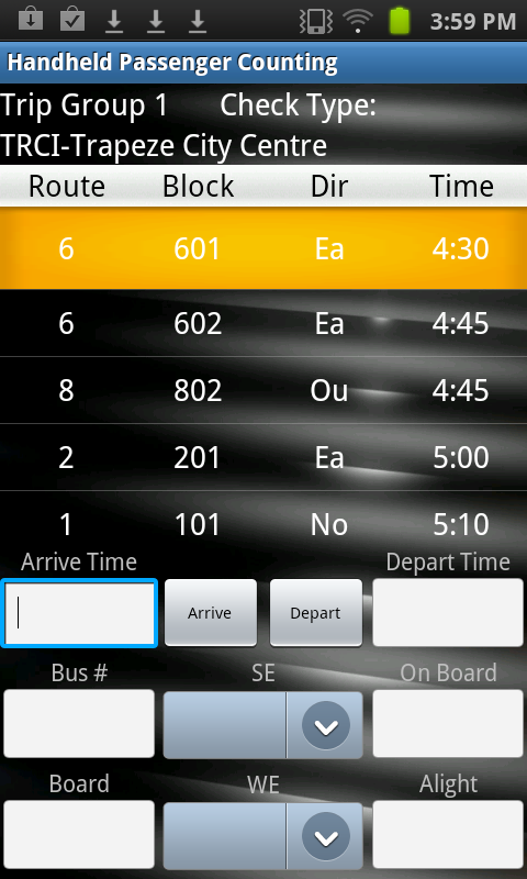 Handheld Passenger Counting screen