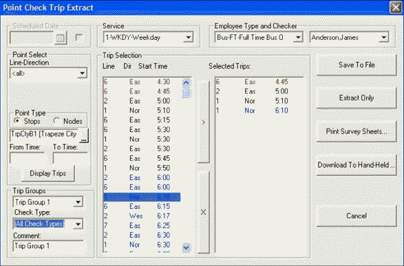 Point Check Trip Extract dialog box