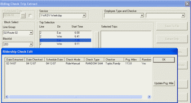 Riding Check Trip Extract and Ridership Check Edit dialog box