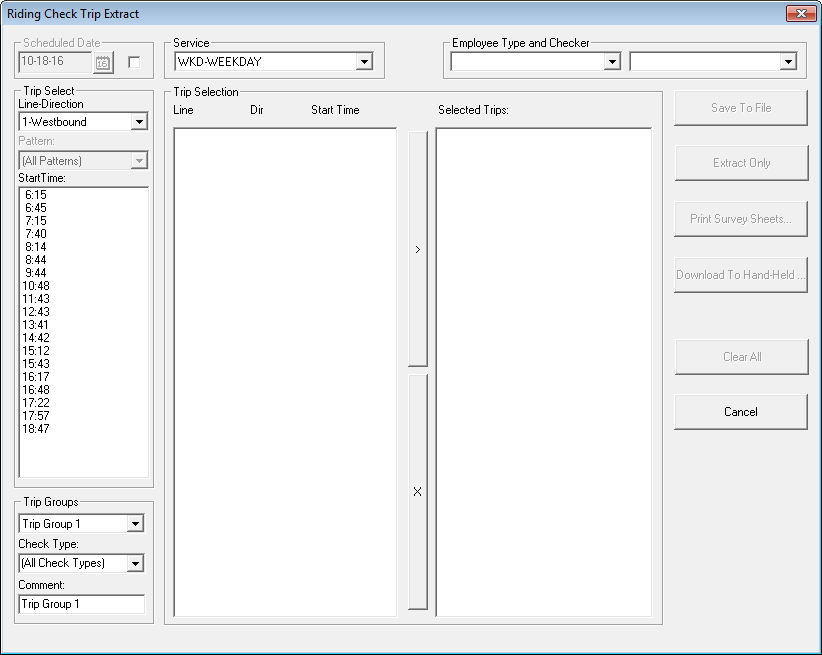 Riding Check Trip Extract dialog box