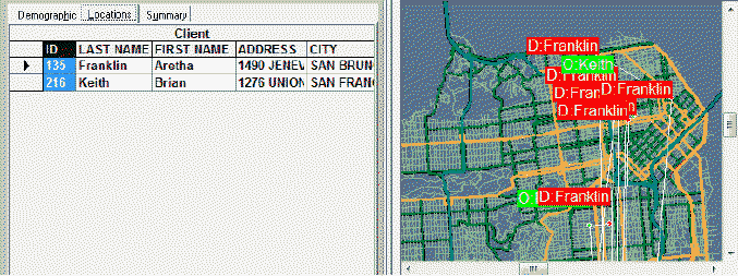 Sample origin and destination points on map and Locations tab