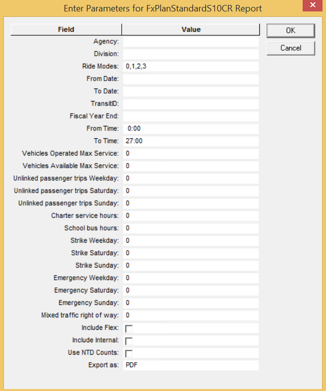 Enter Parameters dialog box