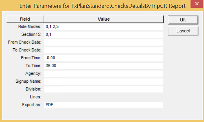 Enter Parameters dialog box for Random Sample Checks Summary report