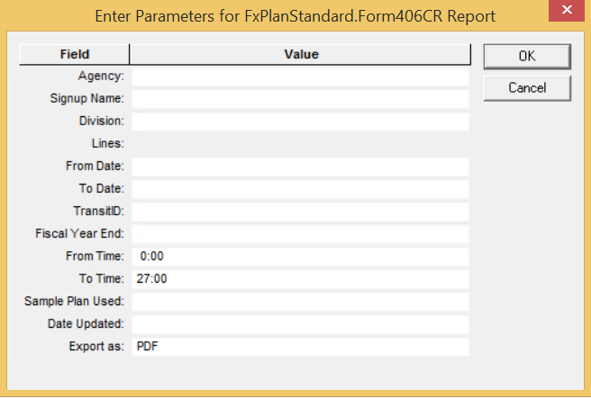 Enter Parameters dialog box