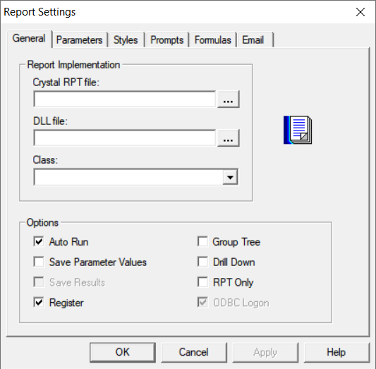 Report Settings dialog box