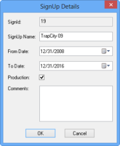 Signup Details dialog box