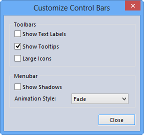 The customer control bars dialog box