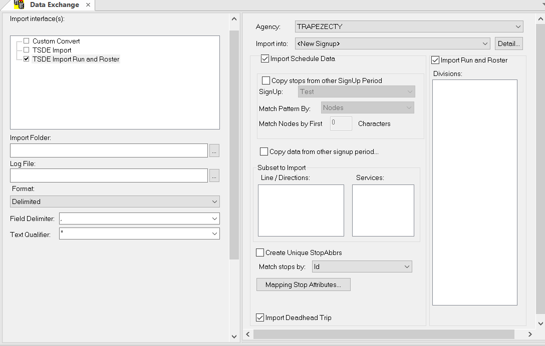 Import Run Roster Interface