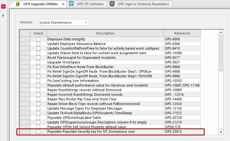 The OPS Upgrade Utilities screen with the Populate Security key for SIT Anonymous user circled in red.