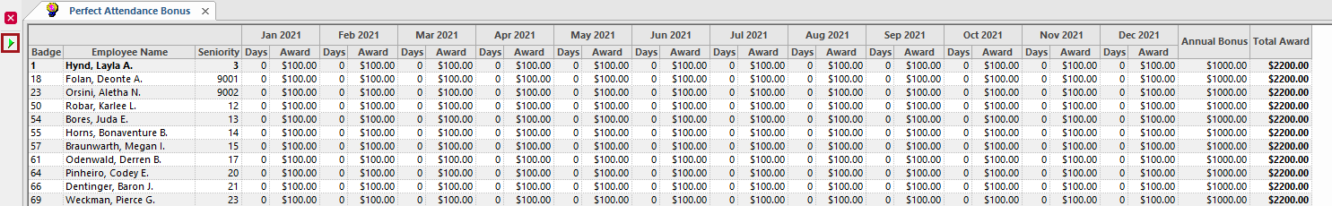 The Perfect Attendance Bonus screen with the Generate button circled in red.