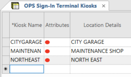 The Attributes column in OPS Sign-In Terminal Kiosks marked with a red dot for each record.