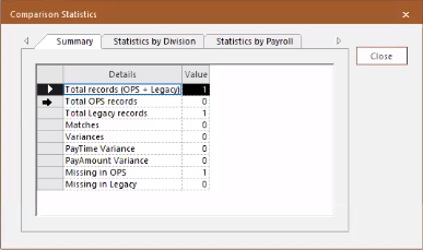 Comparison Statistics dialog box