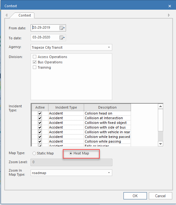 Context dialog box of the OPS Spatial Analysis screen
