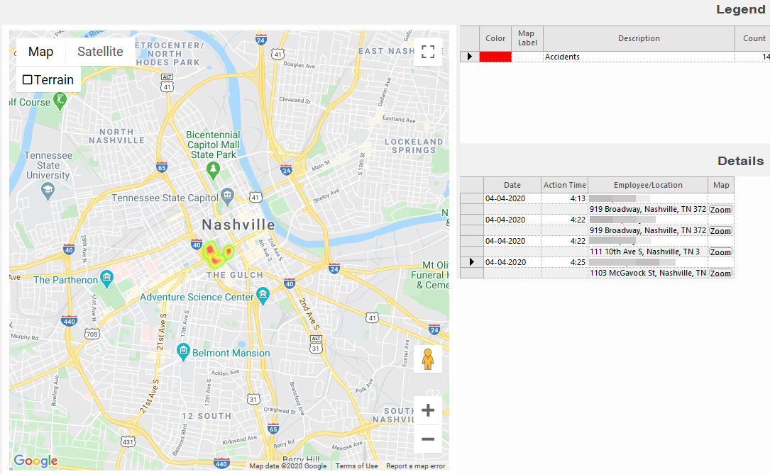 Sample map showing heatmap layer