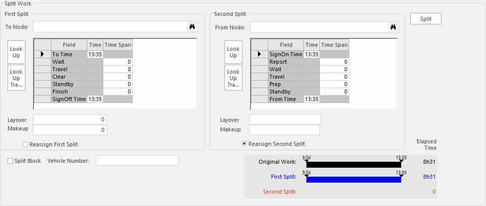 Bottom half of the split work dialog.