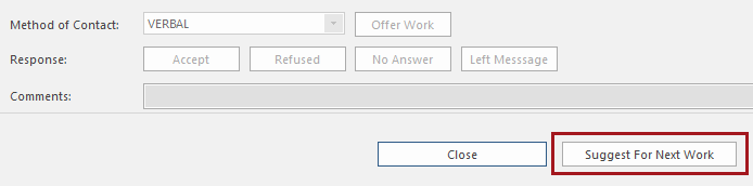 The new Suggest For Next Work button circles in red.