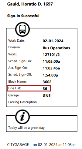 A SIT receipt showing the Line List option circled in red.